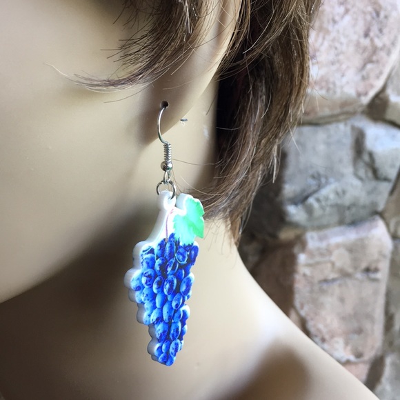 Grape Acrylic Earrings - Picture 2 of 7